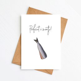 A birthday card with the text "Perfect is pointy!" and an illustration of a sharp pencil.