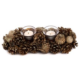 GLSS GLT BALL/PINEC.2 VOT.HOLDER GLD 32,5CM INTODS