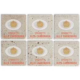  Stone coaster set with "Spaghetti alla carbonara" design, made of durable material, suitable for protecting surfaces from hot or cold dishes.