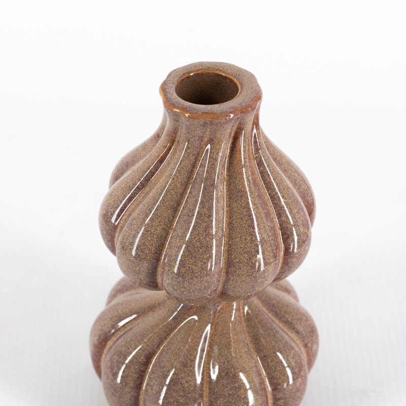 Earthenware candle holder duo brown