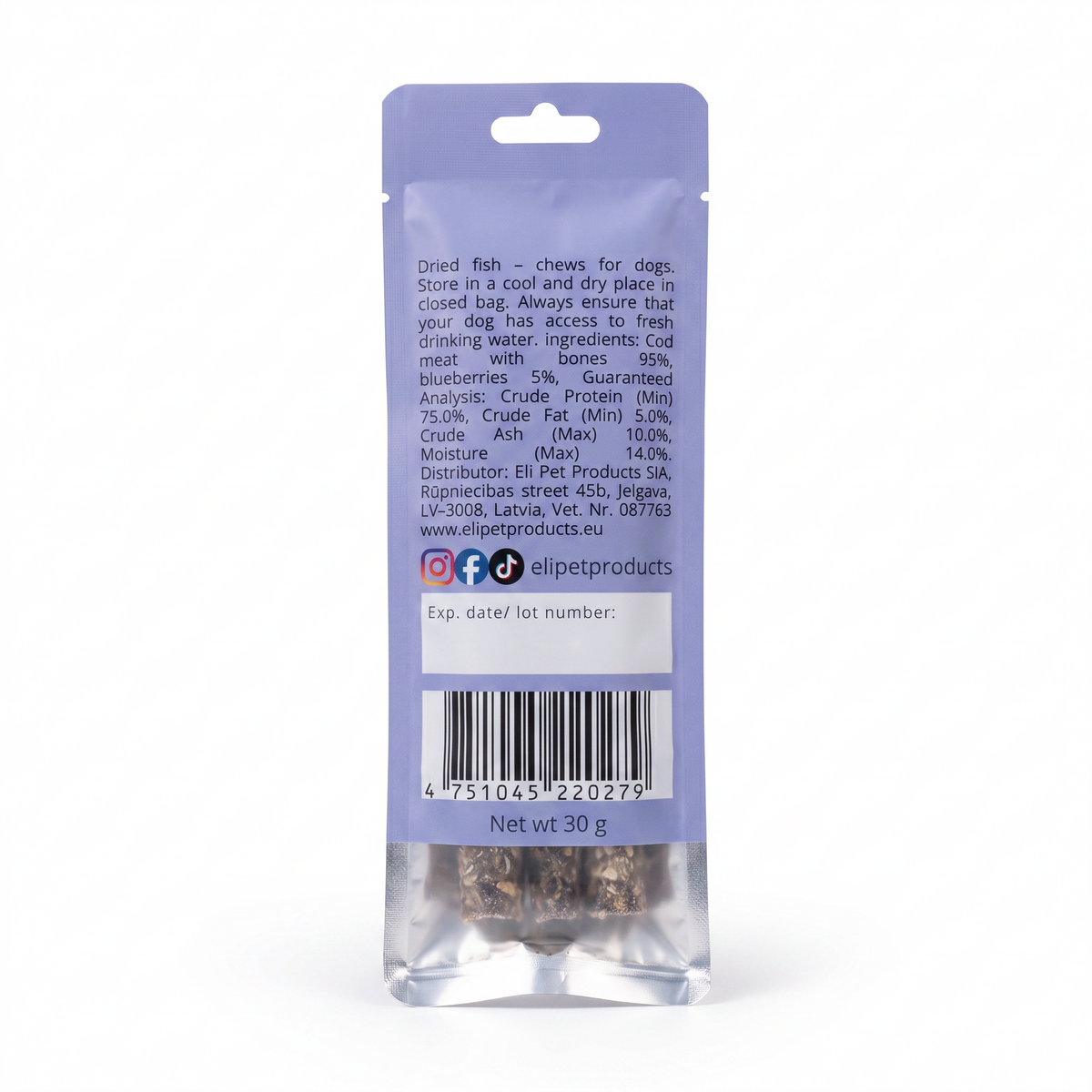Dried Cod Sticks With Blueberries Natural Dog Treats 30 g