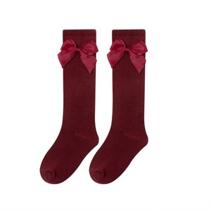 Hohe Mädchensocken mit Schleife, Kastanienbraun