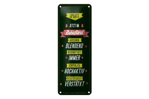 Tinnen bord met tekst 27x10 cm Update nu gepensioneerd decoratief bord