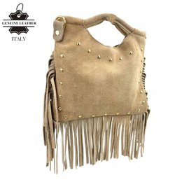 Split Leather Bag with Studs and Fringes. Promo 58045