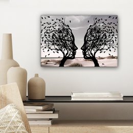 Canvas schilderij  - Wanddecoratie Bomen - Gezicht - Bladeren - Moderne kunst - Muurdecoratie woonkamer - Kamer decoratie modern - Abstracte schilderijen