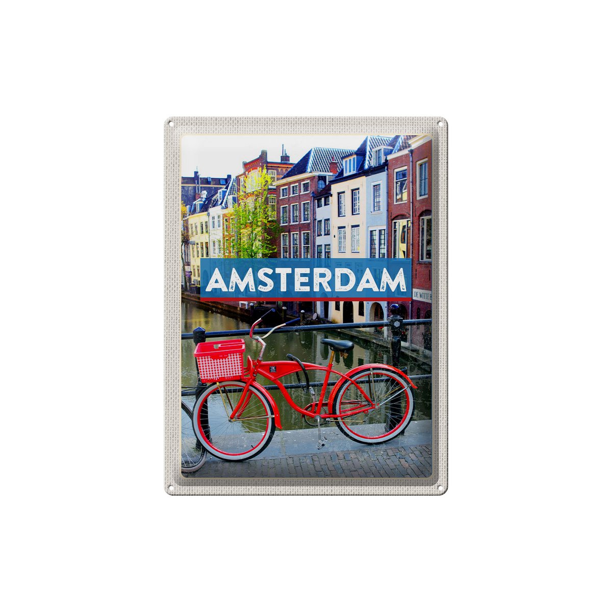 Tin sign travel 30x40cm Amsterdam travel destination bicycle
