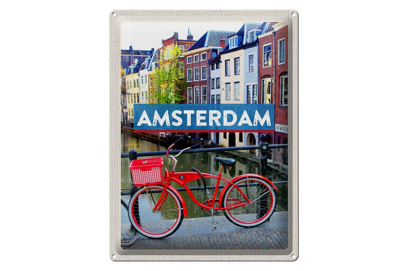 Tin sign travel 30x40cm Amsterdam travel destination bicycle