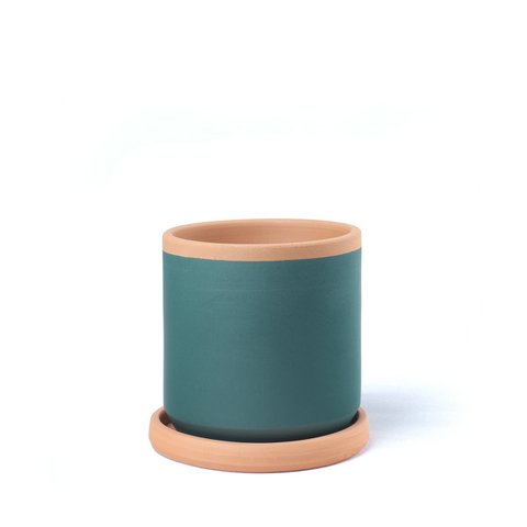 Terracotta green pot XS with plate