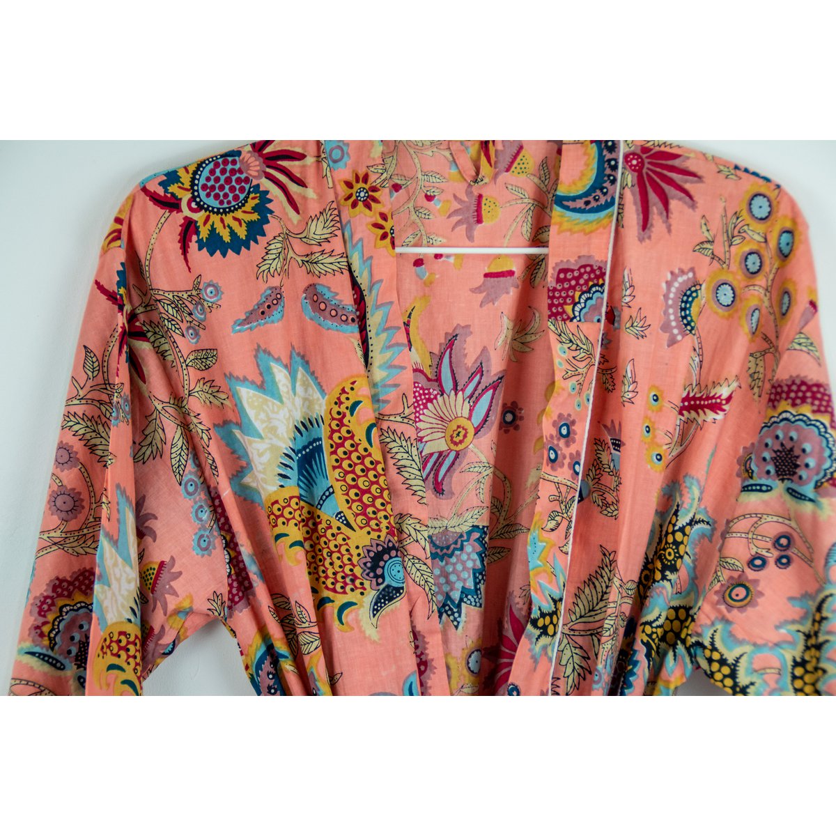 Mantle du matin imprimé en bloc orange, peignoir, 100% coton, manteau du matin, kimono, d'Inde, imprimé à la main
