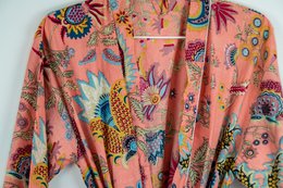 Mantle du matin imprimé en bloc orange, peignoir, 100% coton, manteau du matin, kimono, d'Inde, imprimé à la main