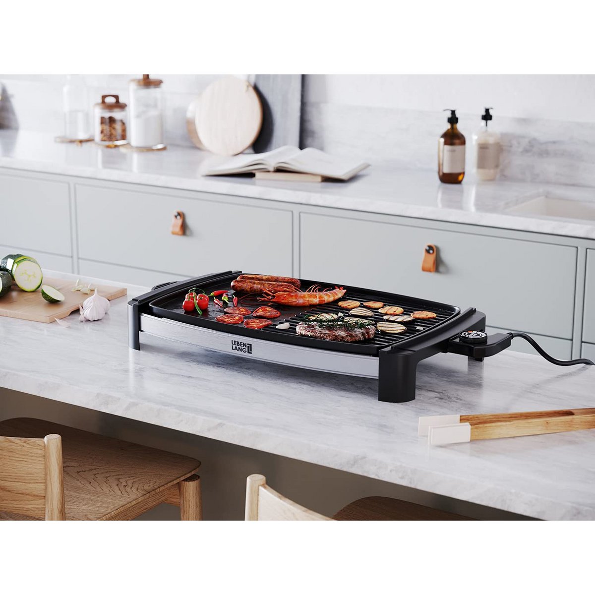 LIFETIME elgrill med TÜV & GS 2200 watt - elgrill 4-8 personer | Bærbar XXL indendørs grill | Tepaniaky bordgrill elektrisk grill til altan
