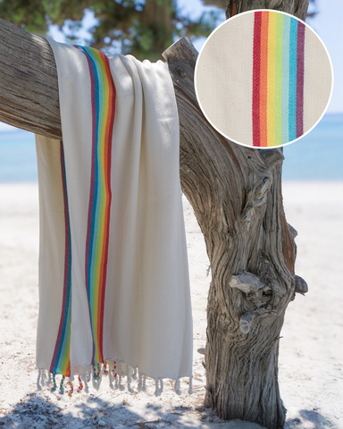 Bambus Rainbow Beach Handtuch, türkisches Hammam -Handtuch, Spa & Sauna -Handtuch / Made aus Bambus und Baumwolle / Beige