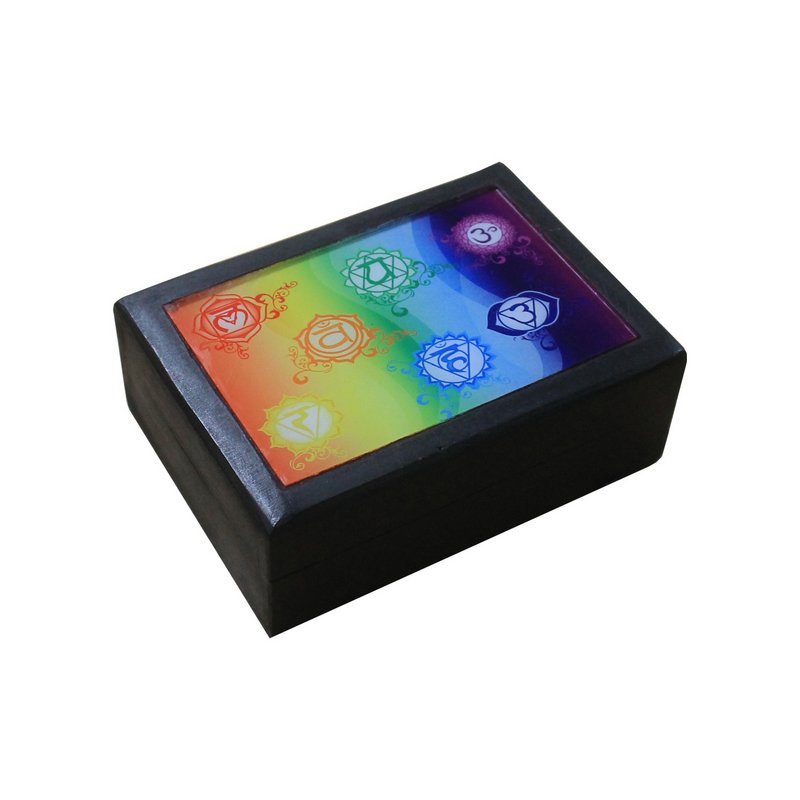 7-Chakra-Box aus schwarzem Holz