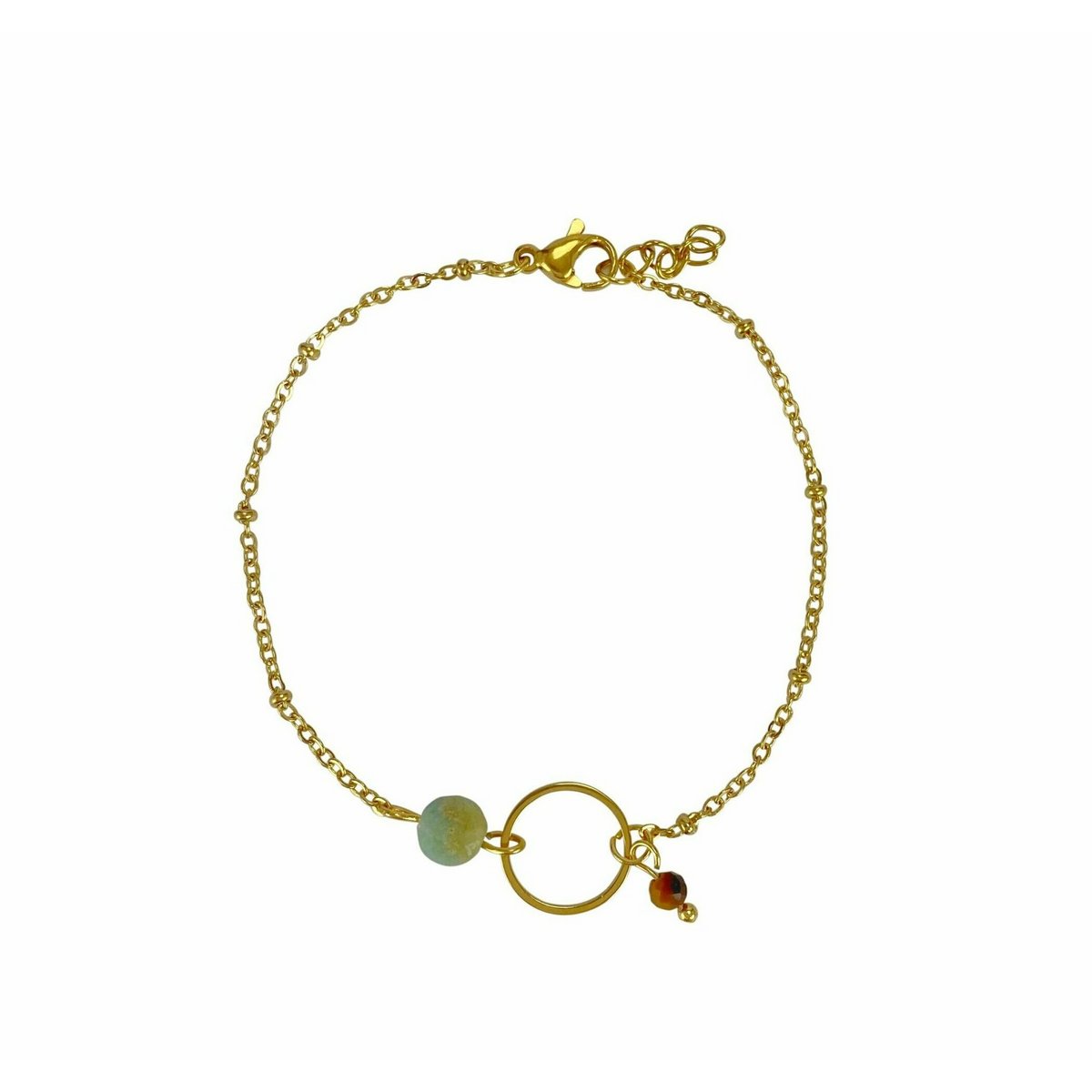 Pulsera Amazonita y Anillo Ojo de Tigre - Oro