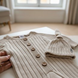 Nuvinokids® Bio Baby Suit Sand Beige with Hat