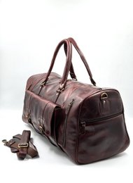 Handmade Moroccan Leather Travel Bag – Artisan 6-Pocket "Burgundy Wine" Duffle with Dedicated Shoe Compartment