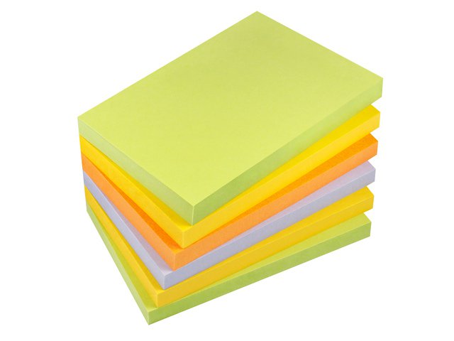 Info notes 125x75mm assorti spring pak 6 blok groen, geel, oranje, paars