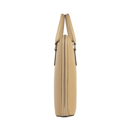 RB1019AQ | Unisex Business Briefcase in Genuine Leather Made in Italy with removable shoulder strap. Attachments with shiny nickel metal snap hooks - Taupe color - Dimensions: 37 x 29 x 6.5 cm