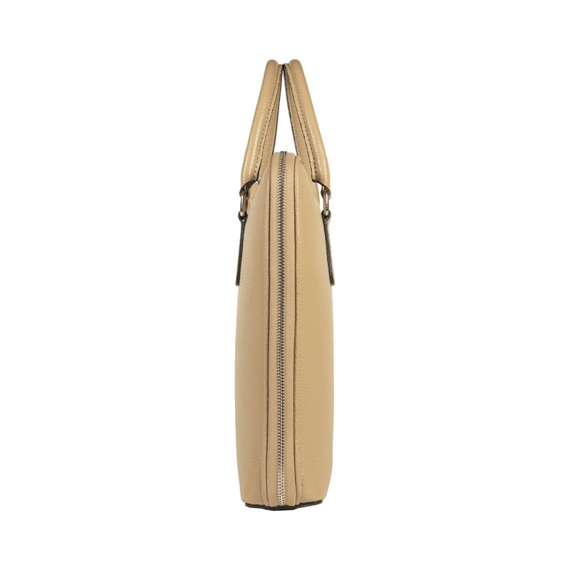 RB1019AQ | Unisex Business Briefcase in Genuine Leather Made in Italy with removable shoulder strap. Attachments with shiny nickel metal snap hooks - Taupe color - Dimensions: 37 x 29 x 6.5 cm