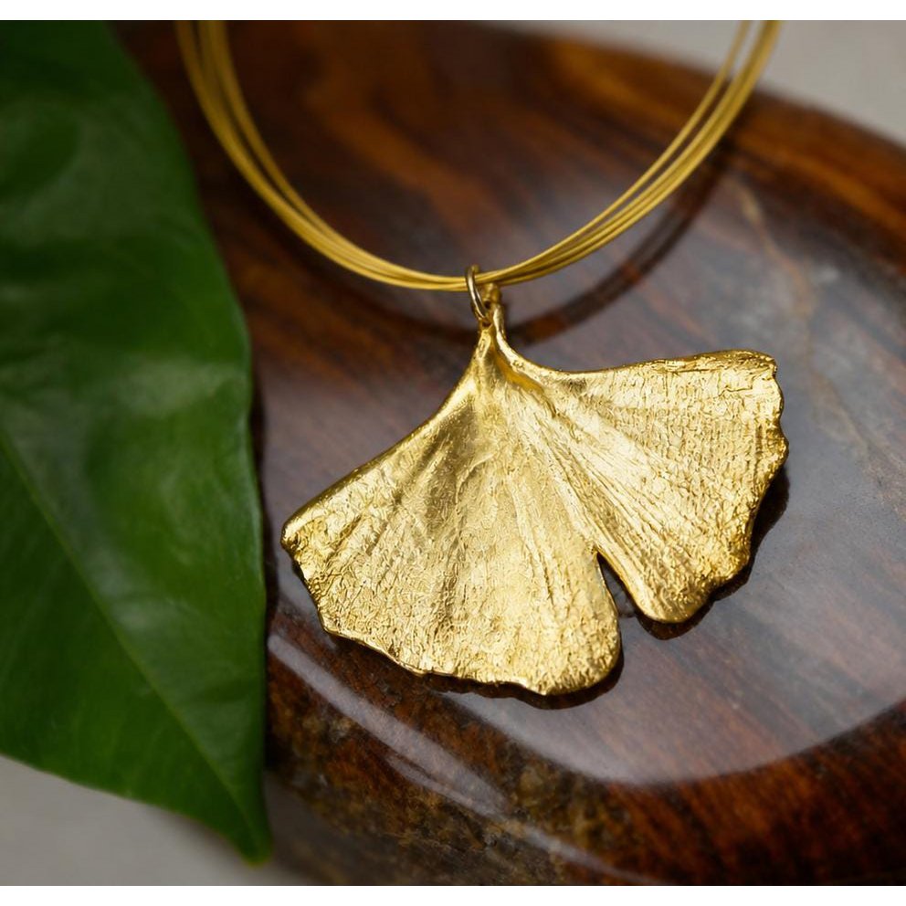 Real Ginkgo Biloba Leaf Necklace, 14K Gold Plated Brass Pendant, Handmade Jewelry Gift for Her, Birthday Gift for Women, Nature-Inspired