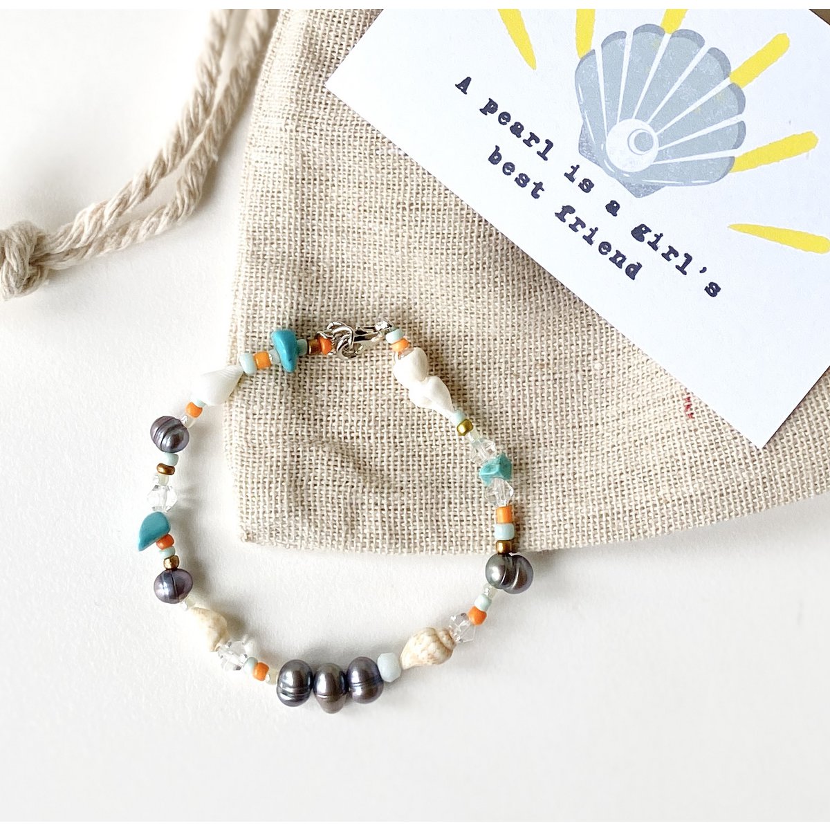 Armband met zoetwaterparels oranje
