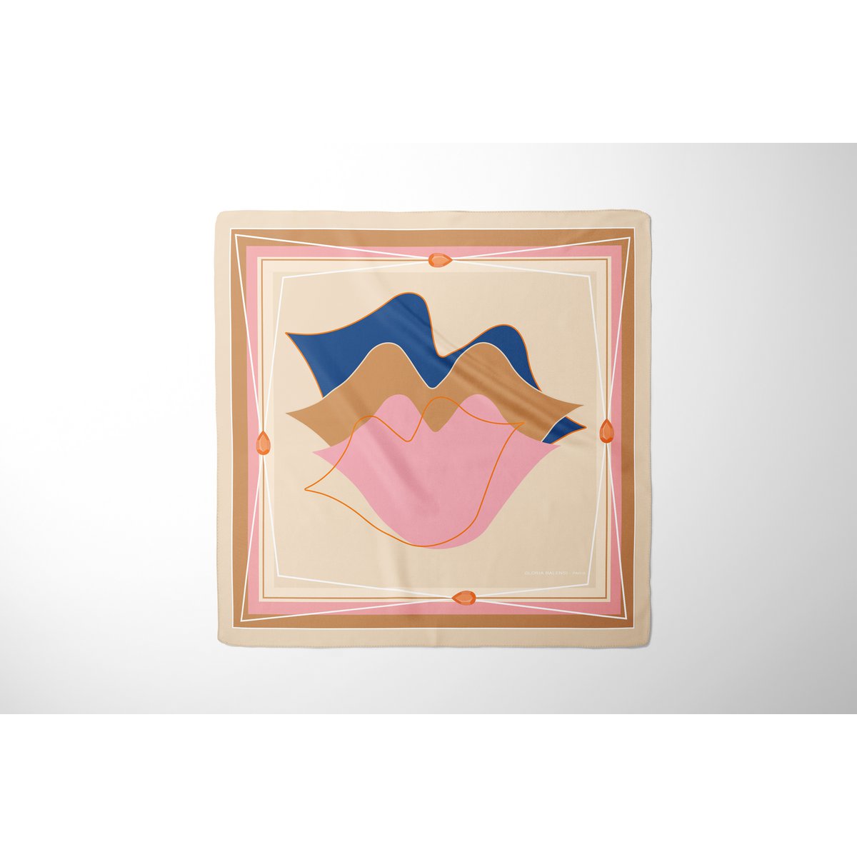 Pañuelo cuadrado de seda - MUSE 67*67 cm - Beige/Rosa