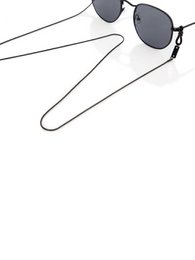 Black sunglasses cord with metal accents, suitable for unisex use, designed to hold sunglasses securely.