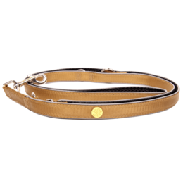 Leather dog leash in black and gold colors, medium size, suitable for medium-sized dogs.