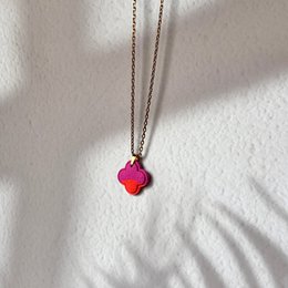 Amalfi - Artisan Orange and Fuchsia Four-leaf Clover Necklace