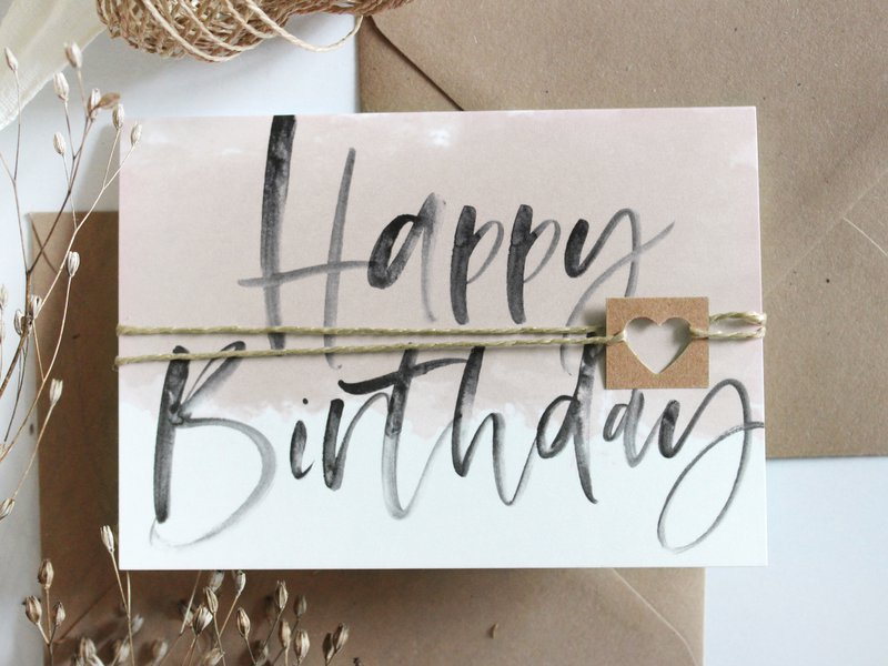 happy birthday - folding card with envelope nude