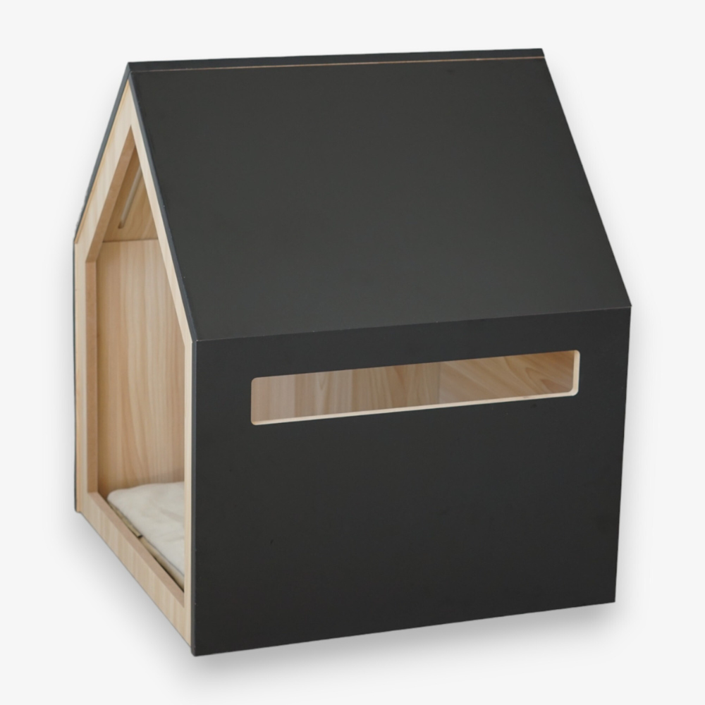 Kattenhuis | hondenhuis | hout | katoen | zwart | 58 x 58 x 65 cm