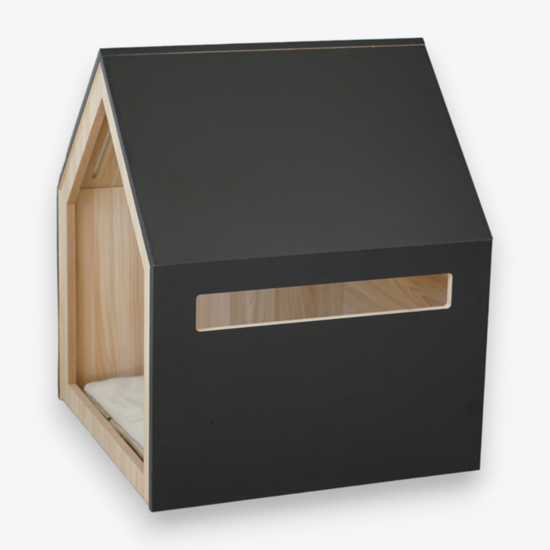 Katzenhaus | Hundehütte | Holz | Baumwolle | schwarz | 58 x 58 x 65 cm