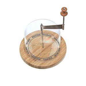 Girolle Käsewickler mit Glasglocke – Holzsockel – Edelstahlmechanismus – Für Tête de Moine – Käsewickler für Käseblumen und Schokolade