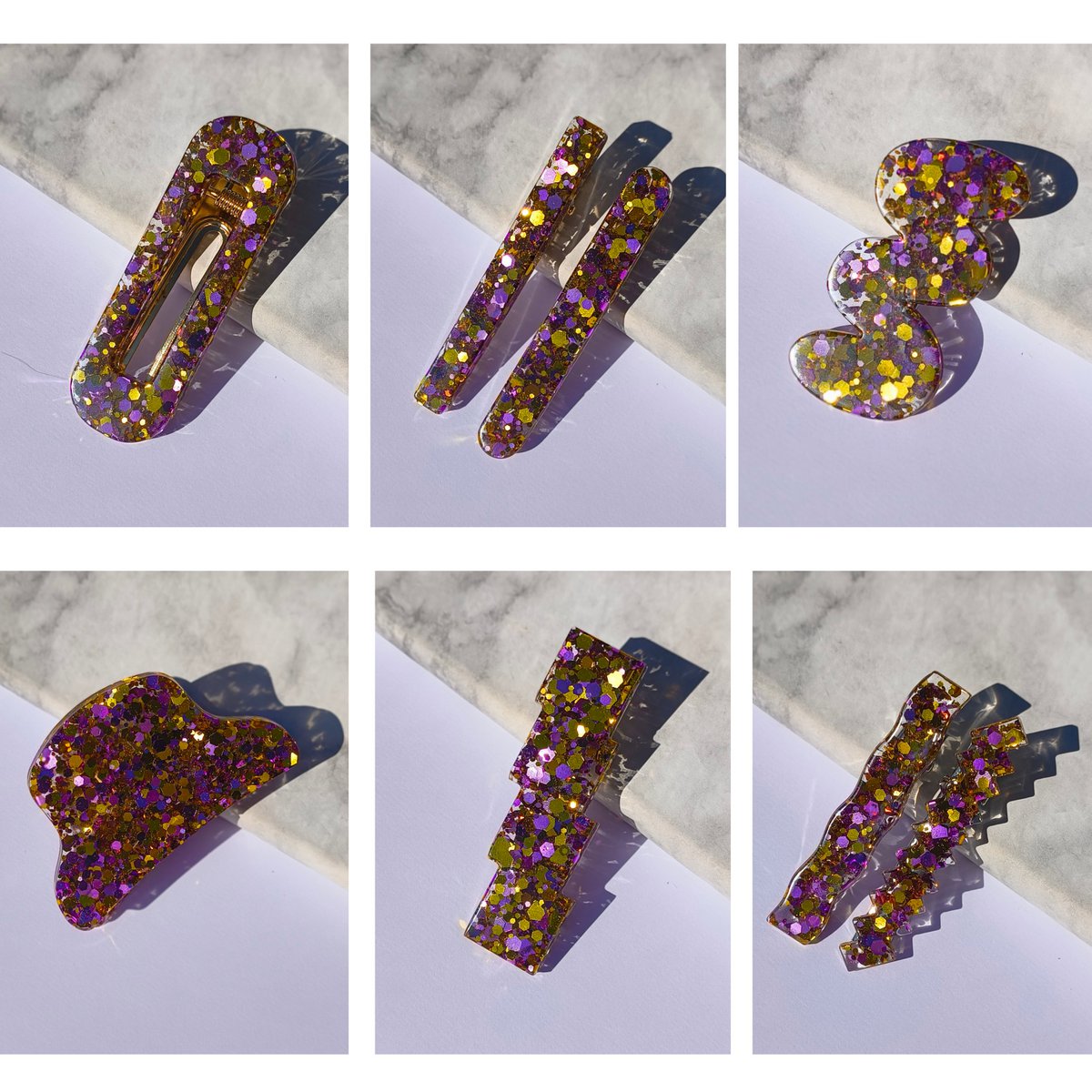 ⋒ pacchetto di clip per capelli in resina - Glitter Royal (8 articoli) ⋒
