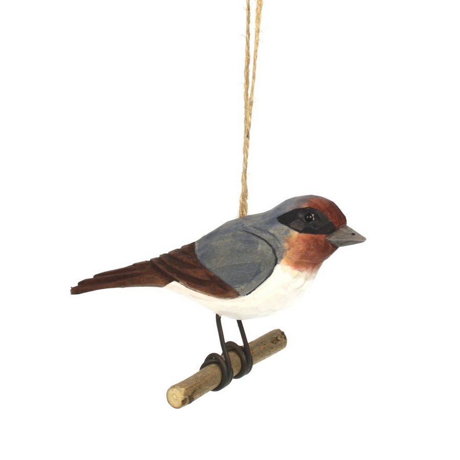 Ornament Bird hanging on branch blue/brown