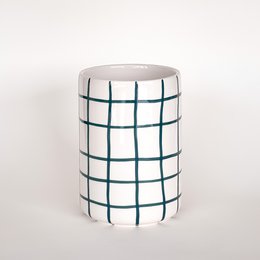  Cylindrical vase gentle green grid pattern geometric design ceramic