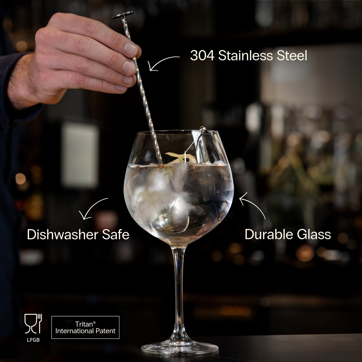 Cocora Gin Tonic Geschenkset – 12-teiliges Edelstahl-Cocktail-Set – Tritan®-Kristallglas – Cocktailbuch – Nachhaltig