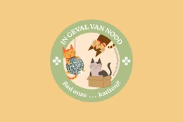 Sticker featuring a cartoon cat and dog with the text "Huisdiersticker - Red mijn katten" (Pet sticker - Save my cats) in a circular design.
