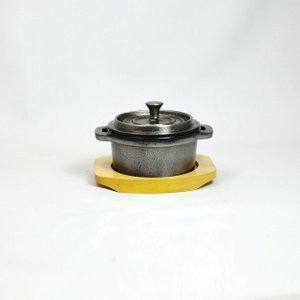IJzeren pot mini braadpan zilver 10x5cm geëmailleerd met hout