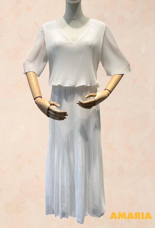 Vestido Largo Plisado Escote Pico - VISCOSA - 31109