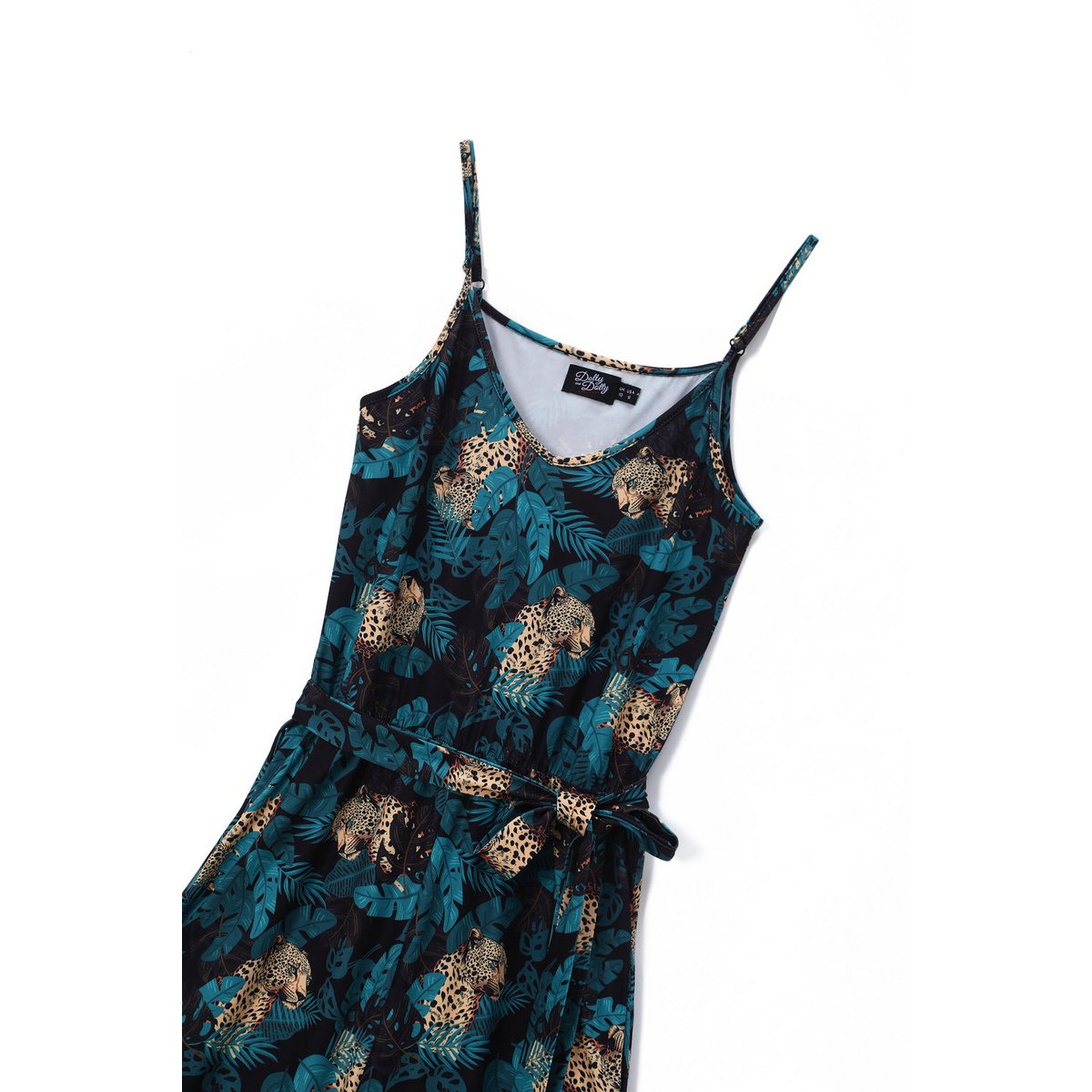 EU STOCK Brigitte Brown Cheetah & Palm Leaves Print Strappy Jumpsuit