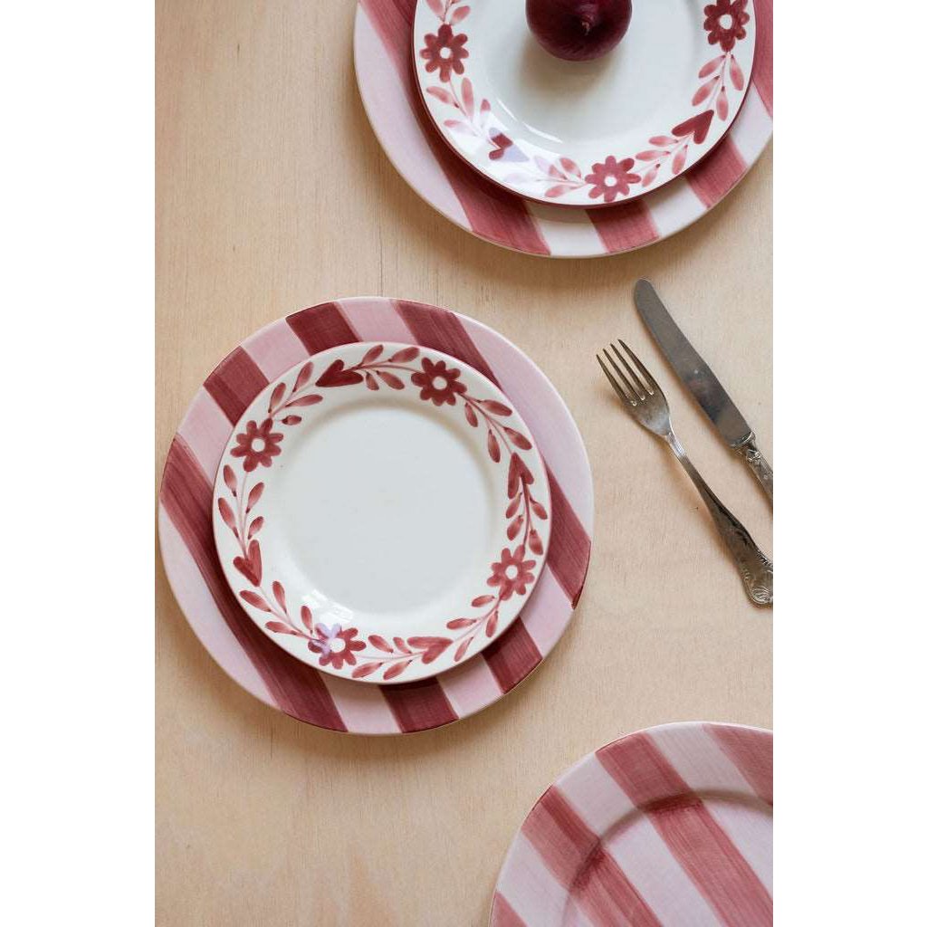 Red Flowers Hand Painted Ceramic Dessert Plate