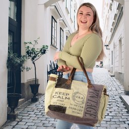Sac vintage Sunsa. Sac à main du week-end. Acheteurs Vintage. Sac de bain/sac de sport XXL. Sac à bandoulière en toile avec cuir