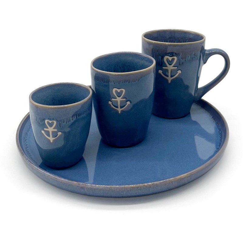 Stoneware Becher "Anker" blau