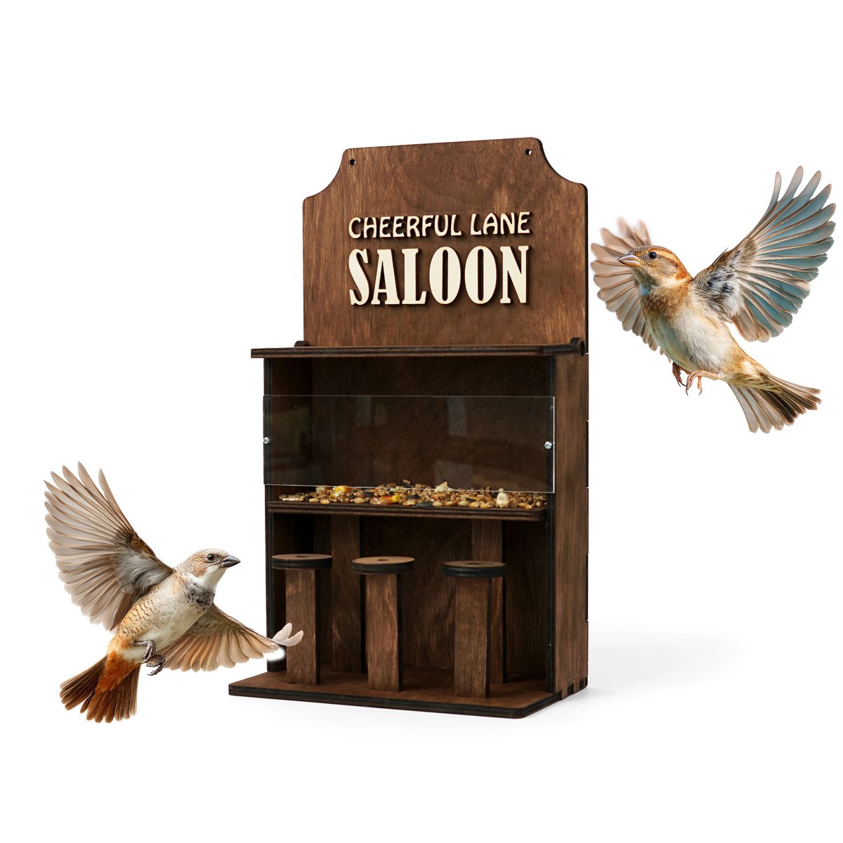 Comedero de madera para pájaros "Saloon", elegante decoración de jardín y balcón, regalo para amantes de las aves