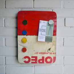 Magnetic board made from recycled oil drums with 5 colorful magnets