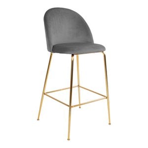 Paris Bar Stool, Grey Velvet & Brass Legs
