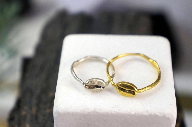 Real Coffee Bean Ring, Handmade Minimalist Jewelry, Organic Dainty Band, Gift for Health & Warmth, Gold or Sterling Silver 925 (Unisex)