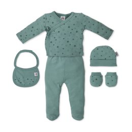 SET 5 PIEZAS(CAMISA+PANTALÓN+GUANTES+BABERO+CALCETINES)PARA RECIÉN NACIDO (0-6MESES)-100%ALGODÓN-MOD. DUENDES - VERDE