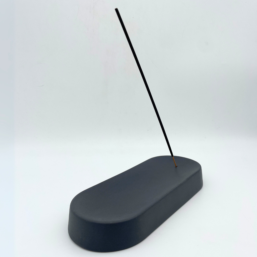 Røgelseholder - keramik - sort - oval - 22 x 9 x 3 cm
